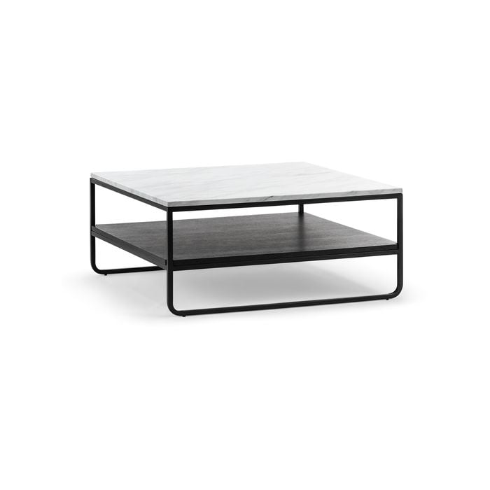 Estoria 90cm Square White Marble Shelf Coffee Table in Black