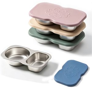 FOHOA 4 Pack Stainless Steel 2-Compartment Snack Containers with Leakproof Lids