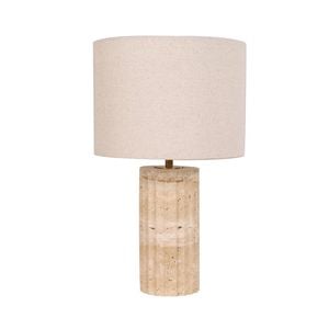 Cla Lighting Sagitta Oblong Table Lamp Beige Travertine Base Cream Fabric Shade Small