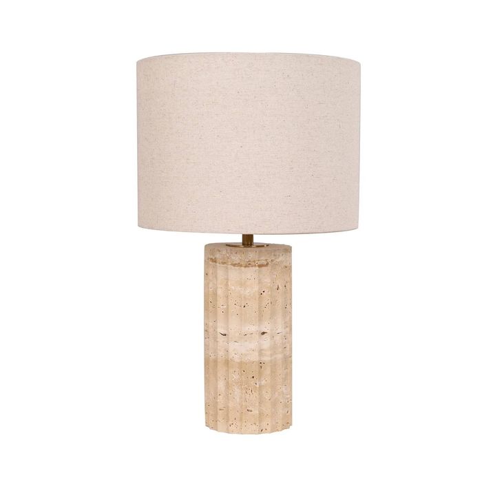 Cla Lighting Sagitta Oblong Table Lamp Beige Travertine Base Cream Fabric Shade Small