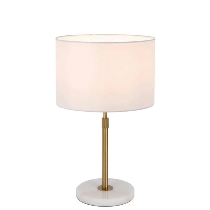 Telbix Placin Vintage Table Desk Lamp Light Fabric Metal Marble Antique Gold Ivory White Marble