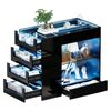 Ufurniture Glossy Closet Island 8 Drawers Glass Tabletop LED Lights Black Wardrobe Jewelry Organizer Walk-in Dresser