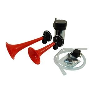 Red 12V Twin Trumpet Air Horn Set With Strong Chrome Compressor