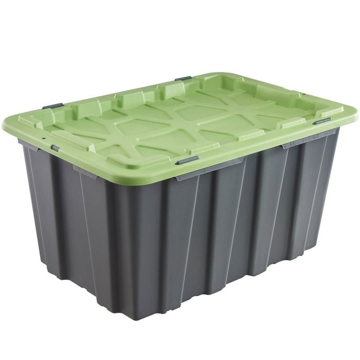 All Set 100L Grey And Green Heavy Duty Storage Container With Flat Lid