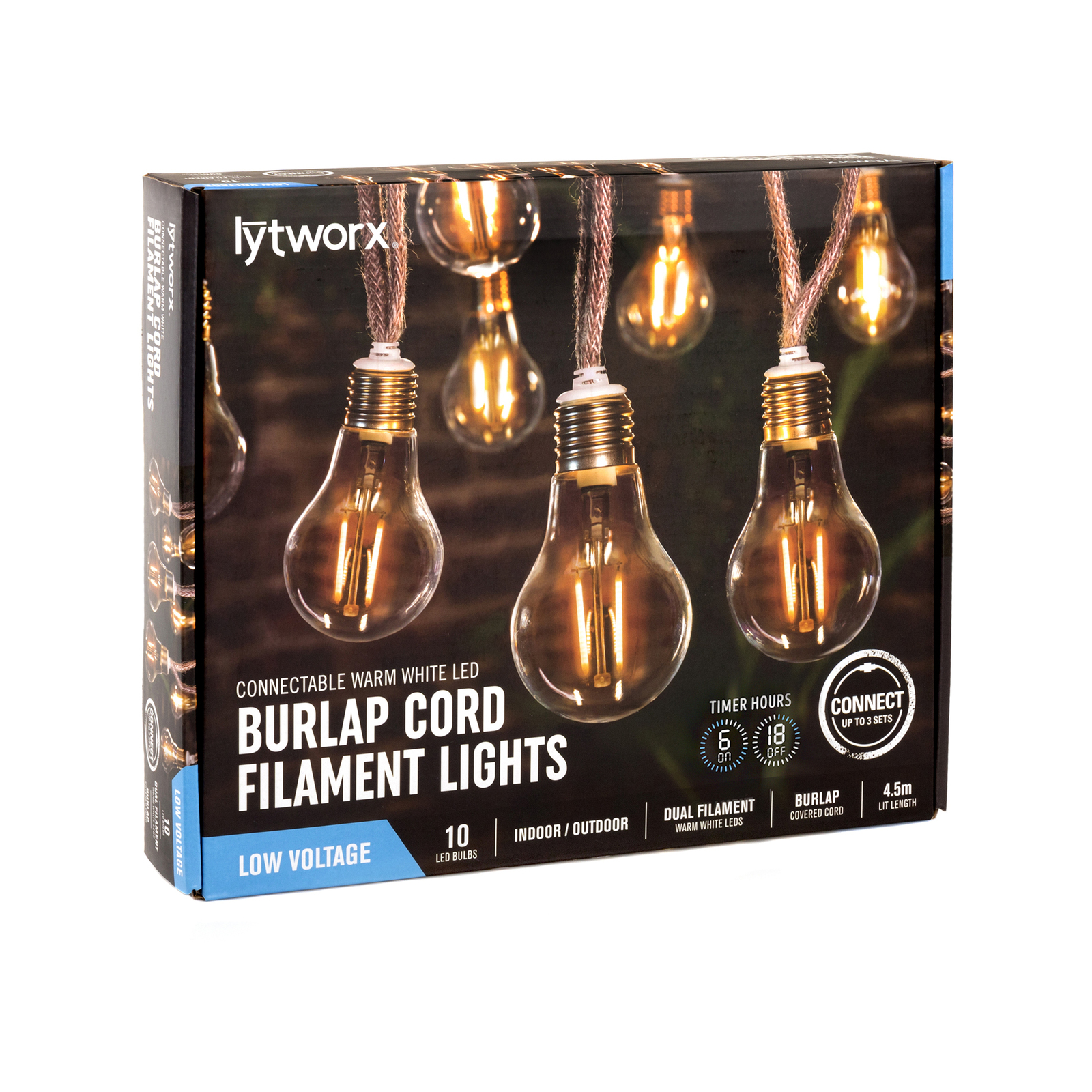 Lytworx Warm White Burlap Cord Filament Connectable Party Lights 10 Pack Bunnings Australia
