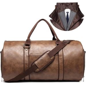 2-in-1 Convertible Leather Travel Bag Brown