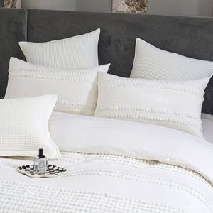 CottonMore One Pair of 100% Cotton Tufted Stripe Pillowcases Dusty White Assorted Pattern