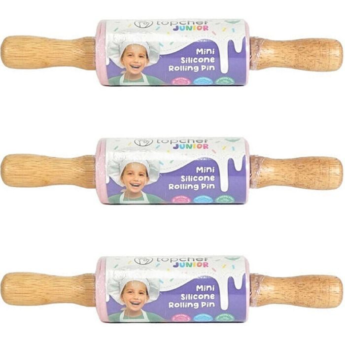 3PK Topchef Silicone/Bamboo Mini Rolling Pin Kids Baking Utensil Set Assorted