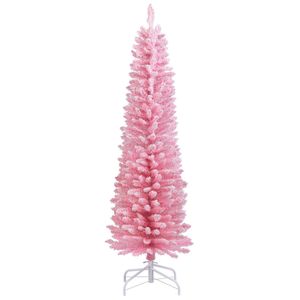 Costway 1.5M Pink Artificial Christmas Tree Slim Pencil Holiday Unlit Tree w/328 Tips