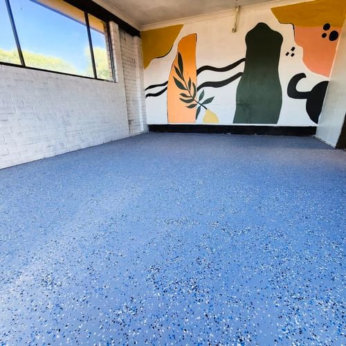 Garage
  makeover – Concrete Patch & Repair, Concrete & Garage Floor Paint in
  Battleship Grey, Anti-Skid Additive, and Clear Topcoat.