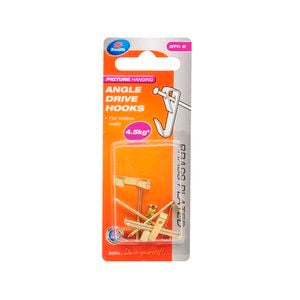 ZENITH 4.5kg Angle Drive Hook Brass Plated - 5 Pack