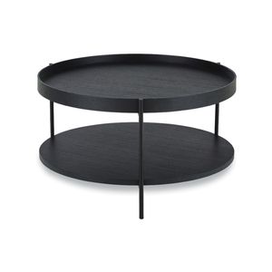 Layer Round Coffee Table - Black Stained Ash - Black Legs