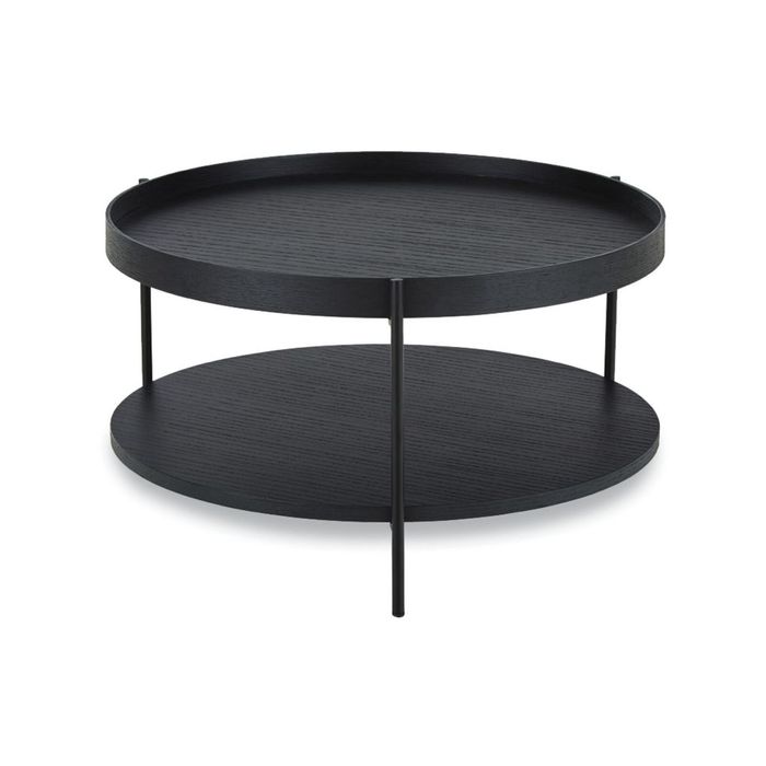 Layer Round Coffee Table - Black Stained Ash - Black Legs