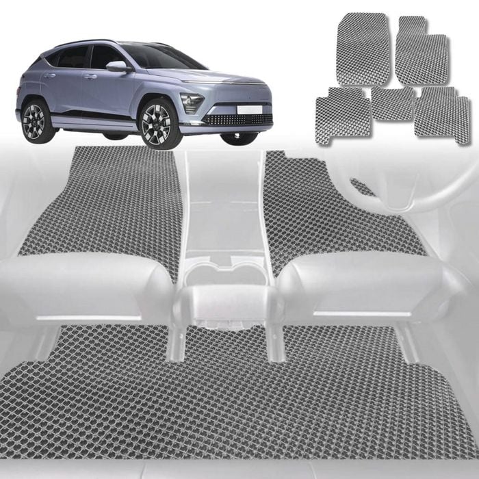 6D Diamond Car Floor Mats for Hyundai Kona 2017-2023-Full Set-Grey-Outback GT