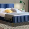 Istyle Modern Classic Alissa Double Velvet Bed Frame Blue with Gold Legs