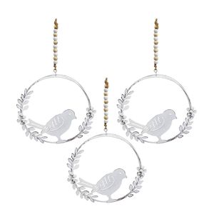 3x LVD Hanging Bird In Wreath Home/Garden Ornament Decor Display 14x13cm Silver