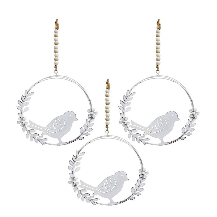 3x LVD Hanging Bird In Wreath Home/Garden Ornament Decor Display 14x13cm Silver
