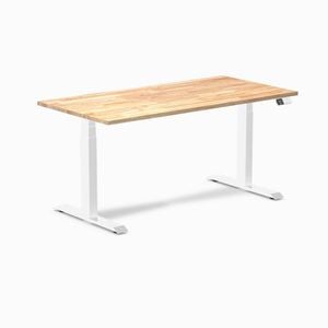 Desky Dual Natural Timber Rubberwood Sit Stand Desk 150x75cm White Frame Leg
