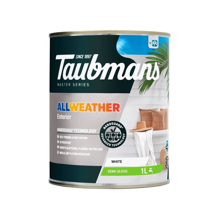 Taubmans 1L White Semi Gloss All Weather Exterior Paint