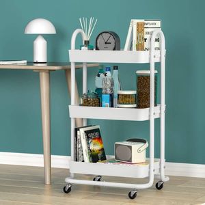 Homfurn 3-tier Storage Trolley – Kitchen Cart, Utility Shelf Organiser, Rolling Wheels With Locks, Steel Frame, White