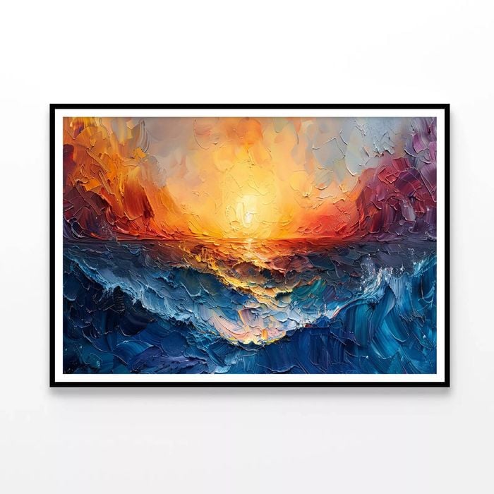 Ocean with Sunset Painting  Print 100% Australian Made 90x60cm  (Poster)