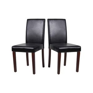 2x Wooden Frame Black Leatherette Dining Chairs with Solid Pine Legs
