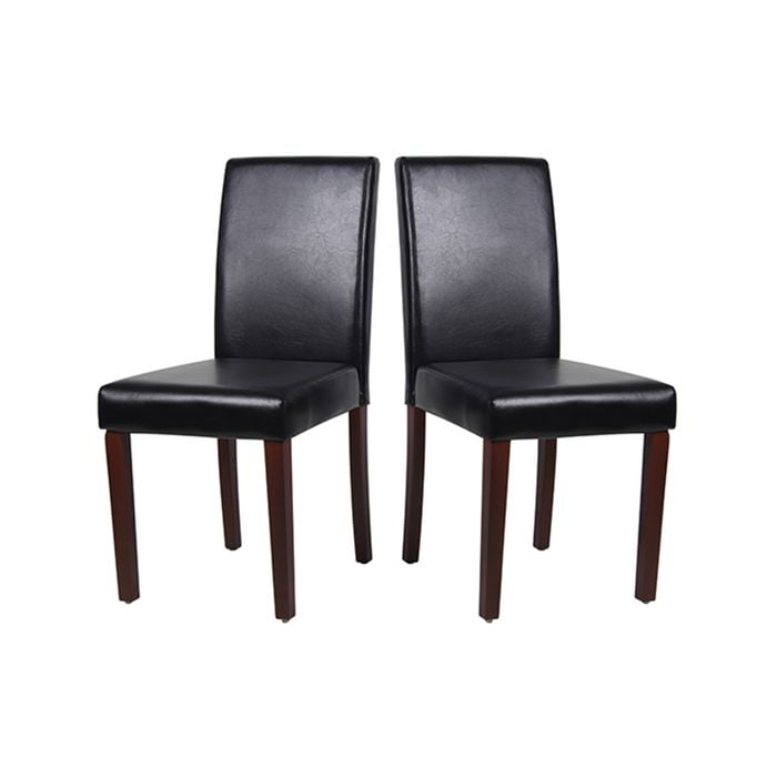 2x Wooden Frame Black Leatherette Dining Chairs with Solid Pine Legs