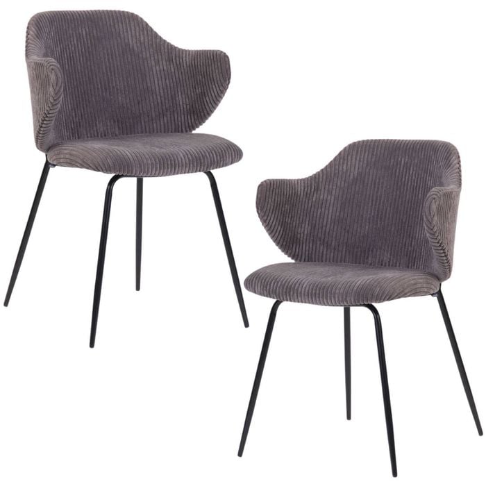 Set of 2 Dining Chairs with Corduroy Cord Fabric in Dark Grey Lincoln - Dark Grey (Lincoln) | Dining Chair