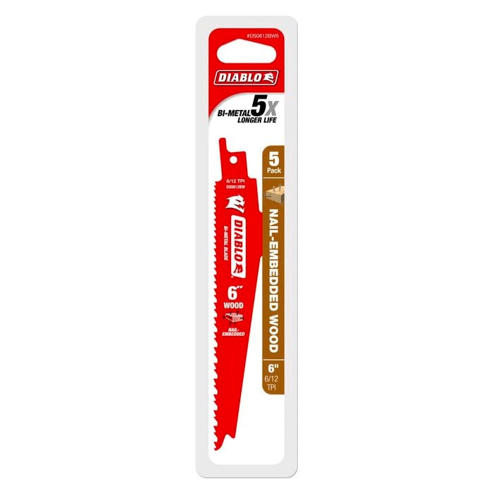 Diablo 6" Bi-Metal Reciprocating Saw Blades for Nail Embedded Wood - 5 Pack