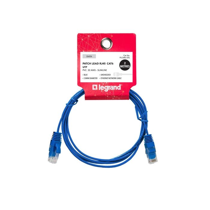 Legrand 2m Blue Cat6 RJ45 UTP Slimline Patch Lead