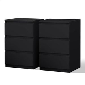 ALFORDSON Set of 2 Bedside Table Black 3 Drawers