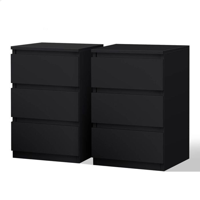 ALFORDSON Set of 2 Bedside Table Black 3 Drawers