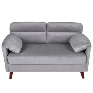 Ufurniture 120cm Velvet 2 Seater Sofa w/ Tufted Backrest & Pillow-Cushioned Armrest Loveseat Lounge Couch Grey