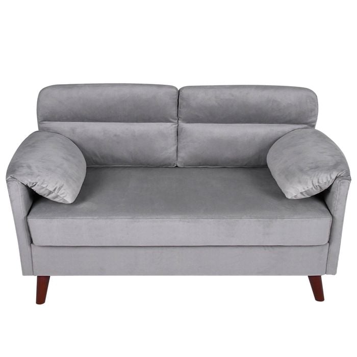 Ufurniture 120cm Velvet 2 Seater Sofa w/ Tufted Backrest & Pillow-Cushioned Armrest Loveseat Lounge Couch Grey