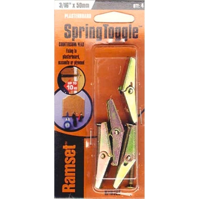 Ramset Spring Toggle Countersunk 3/16" x 50mm 4pk