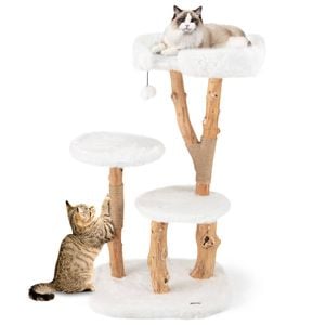 Costway 110cm Tall Wooden Cat Tower W/cat Condo Solid Wood Cat Tree - White