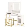 Costway 3-color Led Lighted Dressing Table & Stool W/power Outlets Vanity Set