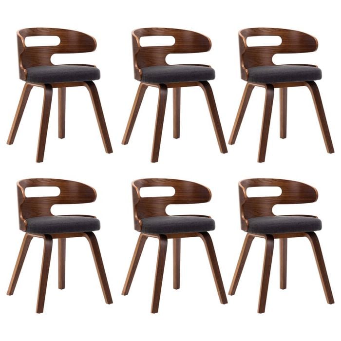 vidaXL 6x Solid Bent Wood Dining Chair Dark Grey Faux Leather Dining Room Seat
