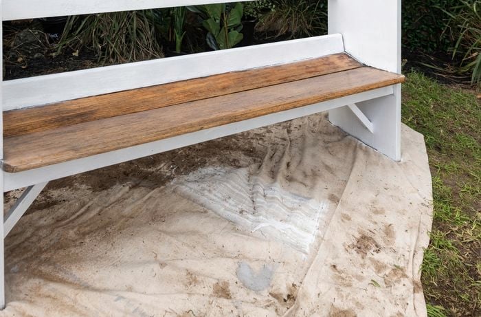 A finished upcycled bench seat