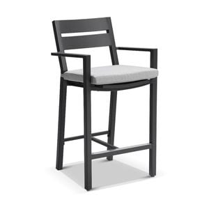 Santorini Outdoor Aluminium Bar Stool Charcoal & Textured Grey Cushions
