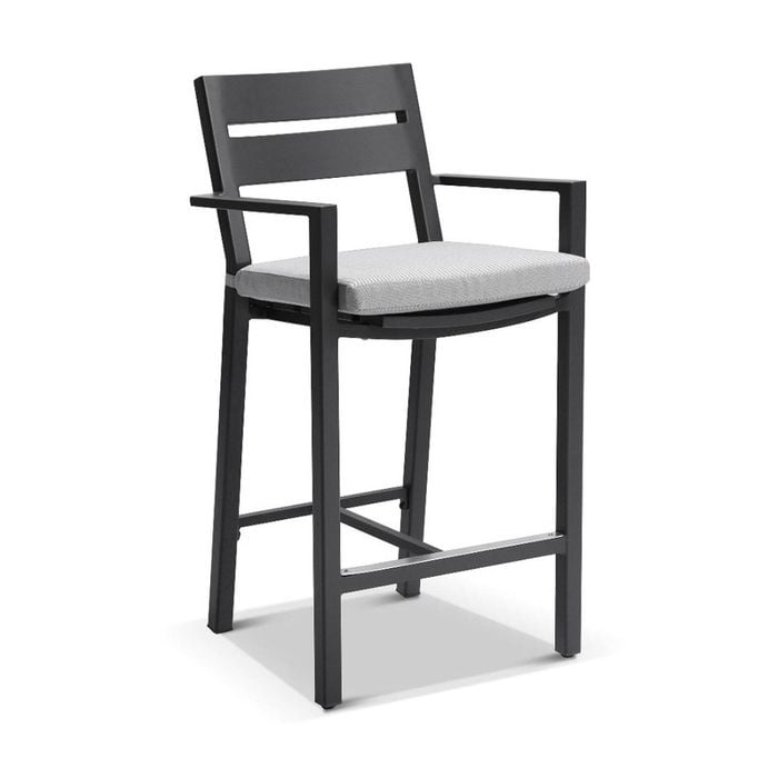 Santorini Outdoor Aluminium Bar Stool Charcoal & Textured Grey Cushions