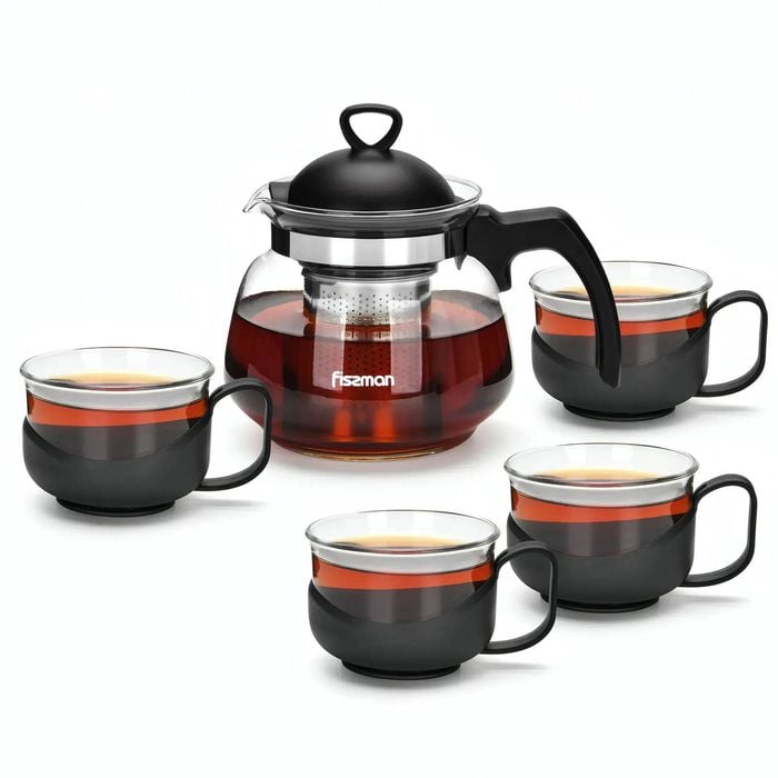 Teapot 700ml With 4 Cups 150ml Glass
