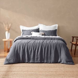 Natural Home Vintage Washed Hemp Linen Quilt Cover Set Charcoal - King Bed