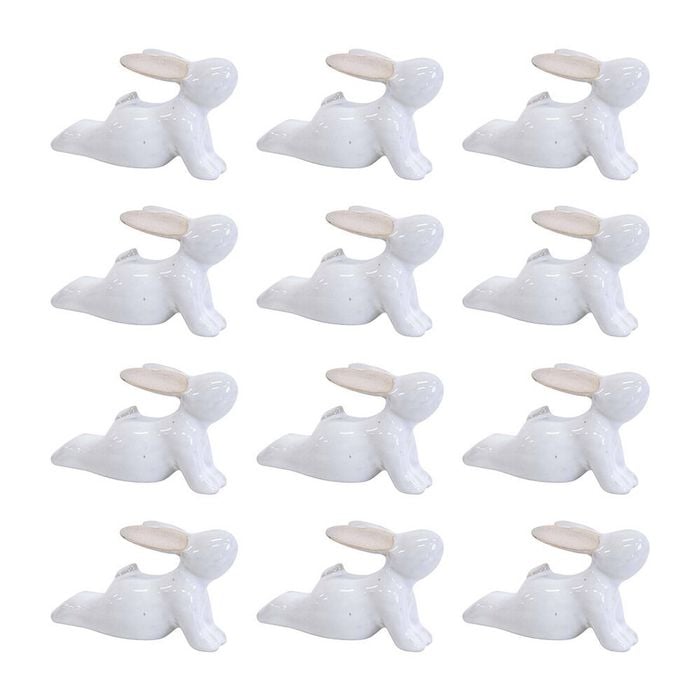 12PK LVD Yoga Bunny A Ceramic Figurine Home/Lounge Decor 8.5cm White