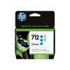 HP 712 29ml Cyan Ink Cartridge 3 Pack 3ED77A