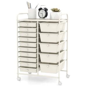 Costway 15 Drawers Galvanized Rolling Storage Trolley Cart White