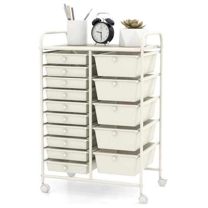 Costway 15 Drawers Galvanized Rolling Storage Trolley Cart White