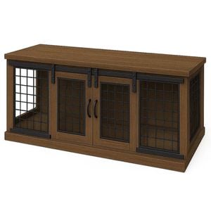 Paws and Willow Open Plan Espresso with Espresso Top  Wooden Dog Crate Barn Doors with Mesh