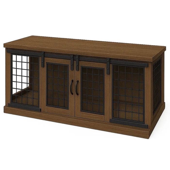 Paws and Willow Open Plan Espresso with Espresso Top  Wooden Dog Crate Barn Doors with Mesh