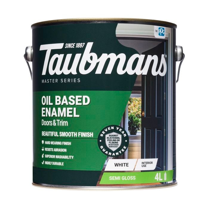 Taubmans 4L White Semi Gloss Oil Based Enamel
